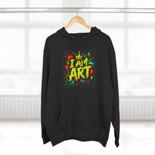 Load image into Gallery viewer, Artistic Three-Panel Fleece Hoodie - I AM ART, Cozy Pullover, Gift for Artists, Unique Art Hoodie, Art Lover Apparel
