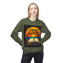 Load image into Gallery viewer, A Rhyme Is a Terrible Thing to Waste Crewneck Sweatshirt | Softstyle Fleece Pullover | Gift for Poets, Writers, Creative Minds, [...]
