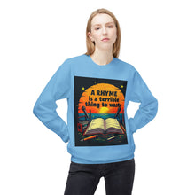 Load image into Gallery viewer, A Rhyme Is a Terrible Thing to Waste Crewneck Sweatshirt | Softstyle Fleece Pullover | Gift for Poets, Writers, Creative Minds, [...]
