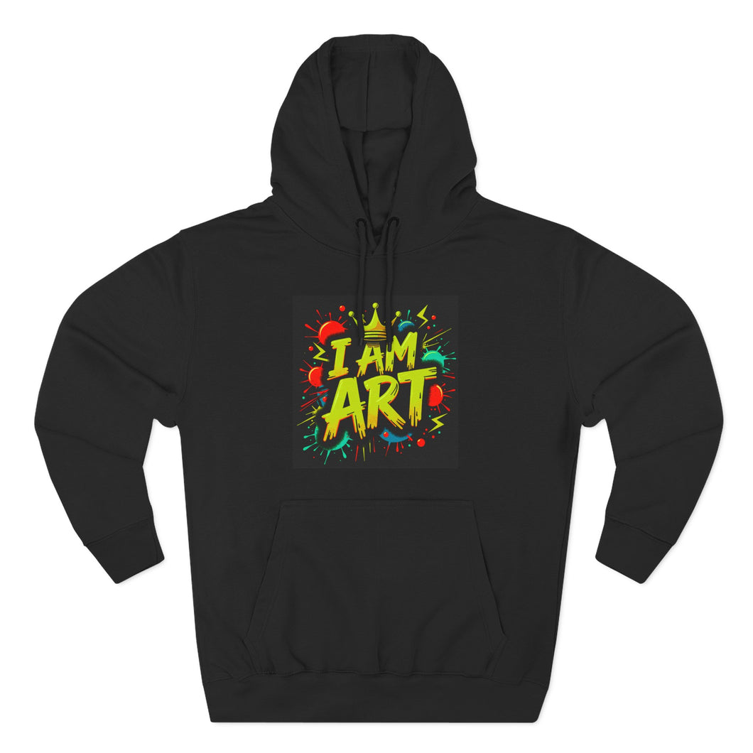 Artistic Three-Panel Fleece Hoodie - I AM ART, Cozy Pullover, Gift for Artists, Unique Art Hoodie, Art Lover Apparel