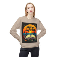 Load image into Gallery viewer, A Rhyme Is a Terrible Thing to Waste Crewneck Sweatshirt | Softstyle Fleece Pullover | Gift for Poets, Writers, Creative Minds, [...]

