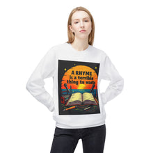 Load image into Gallery viewer, A Rhyme Is a Terrible Thing to Waste Crewneck Sweatshirt | Softstyle Fleece Pullover | Gift for Poets, Writers, Creative Minds, [...]
