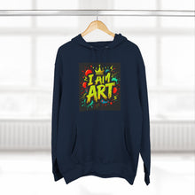 Load image into Gallery viewer, Artistic Three-Panel Fleece Hoodie - I AM ART, Cozy Pullover, Gift for Artists, Unique Art Hoodie, Art Lover Apparel
