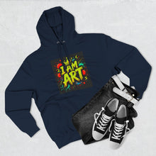 Load image into Gallery viewer, Artistic Three-Panel Fleece Hoodie - I AM ART, Cozy Pullover, Gift for Artists, Unique Art Hoodie, Art Lover Apparel
